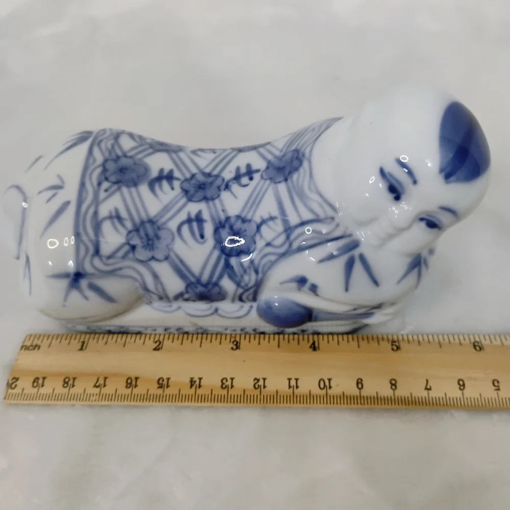 Chinese‎ Opium Pillow Blue & White Hand Painted Buddha Reclining Boy